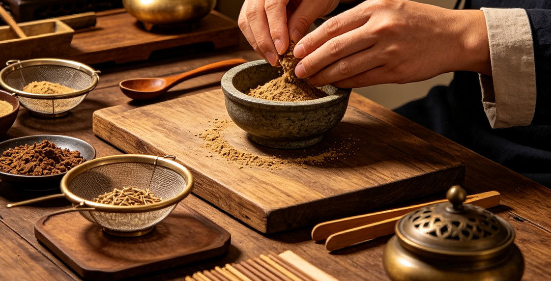 Traditional incense powder preparation